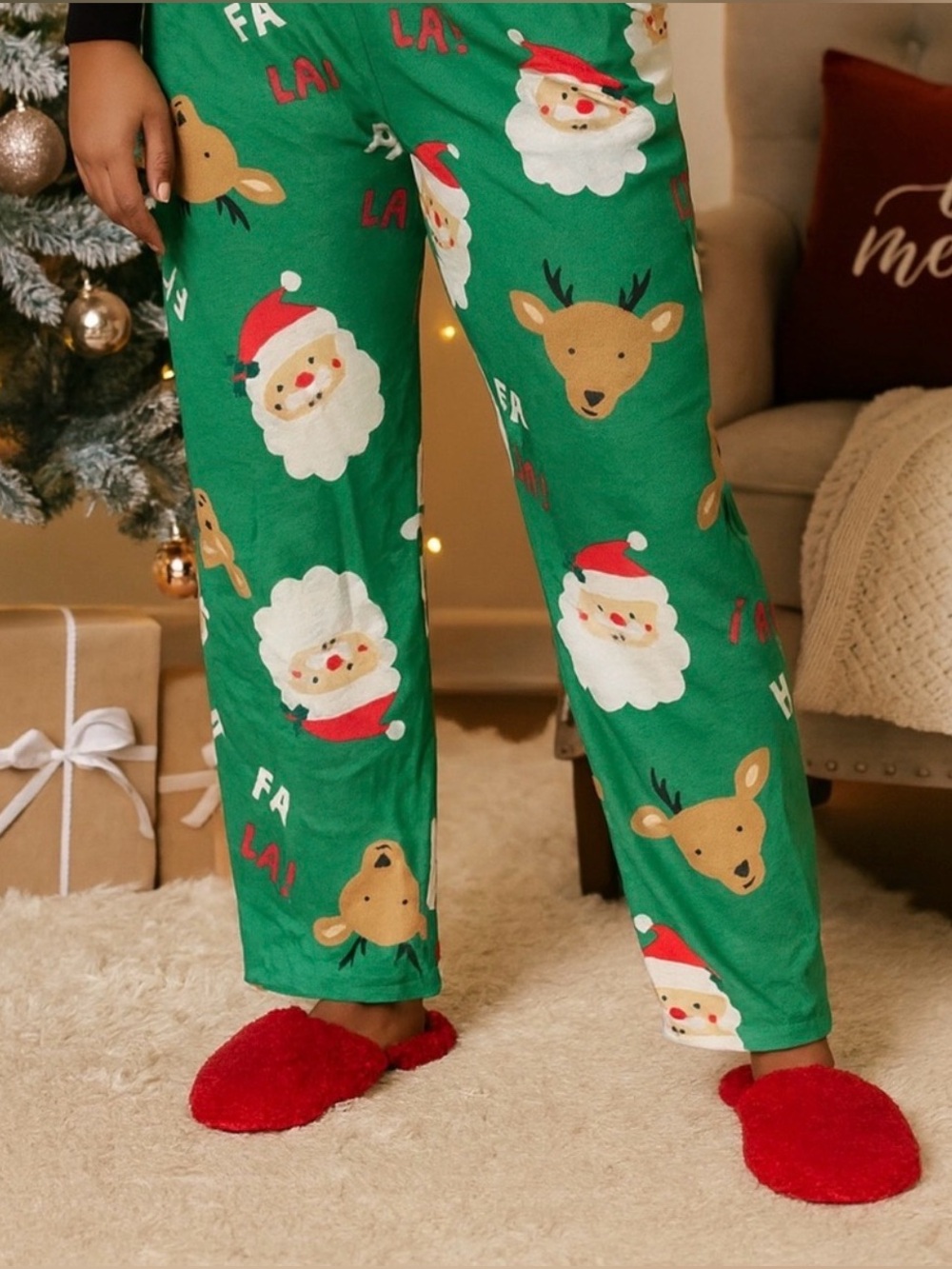 Carter’s Green Santa Reindeer Christmas Pajama Pants Women’s XS Fa La La